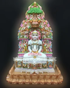beautiful marble mahavir swami statue with parikar