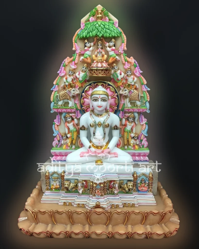 beautiful marble mahavir swami statue with parikar