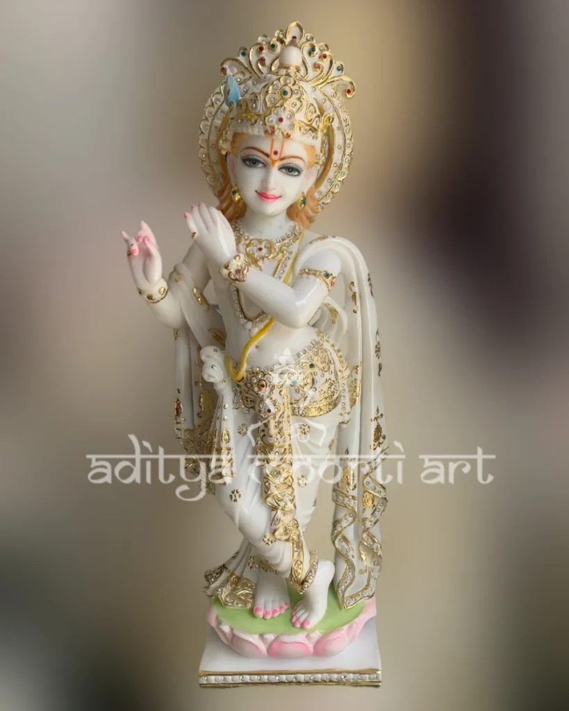 golden plated marble Krishna statue