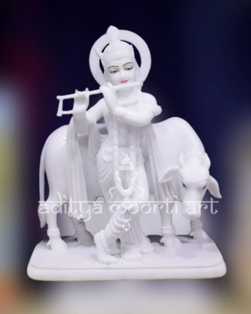 marble Krishna idol with cow