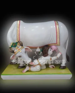 marble cow statue with bal gopal