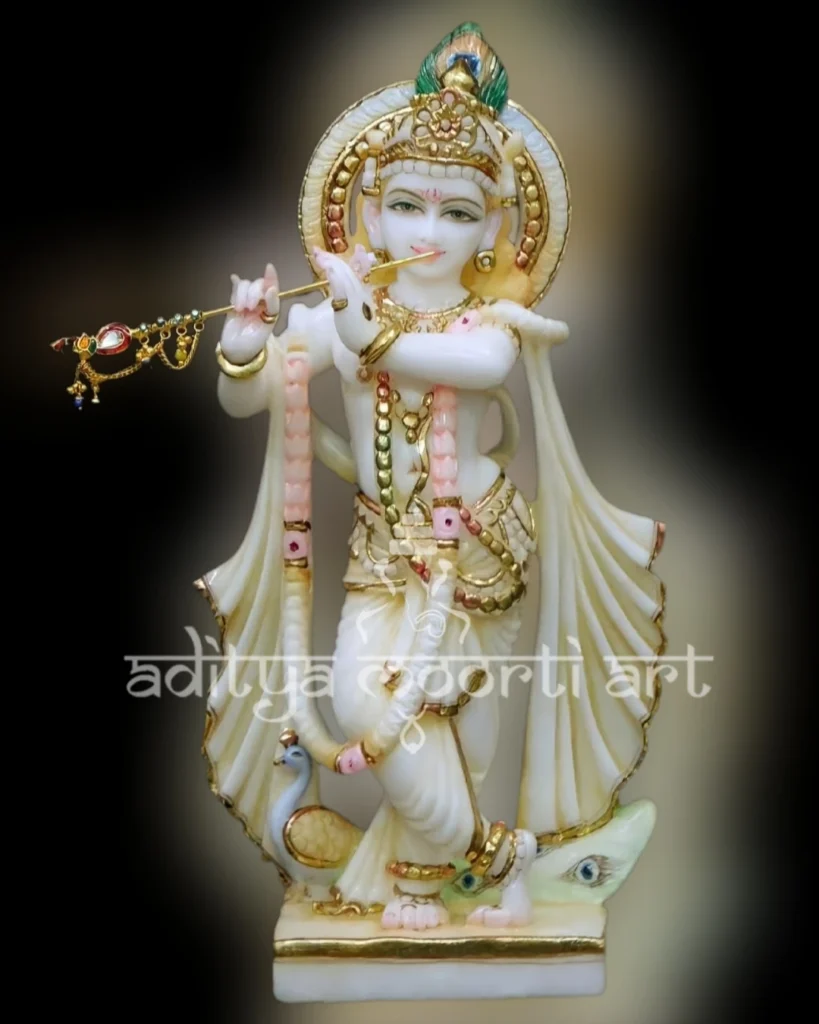 marble krishna idol with flute
