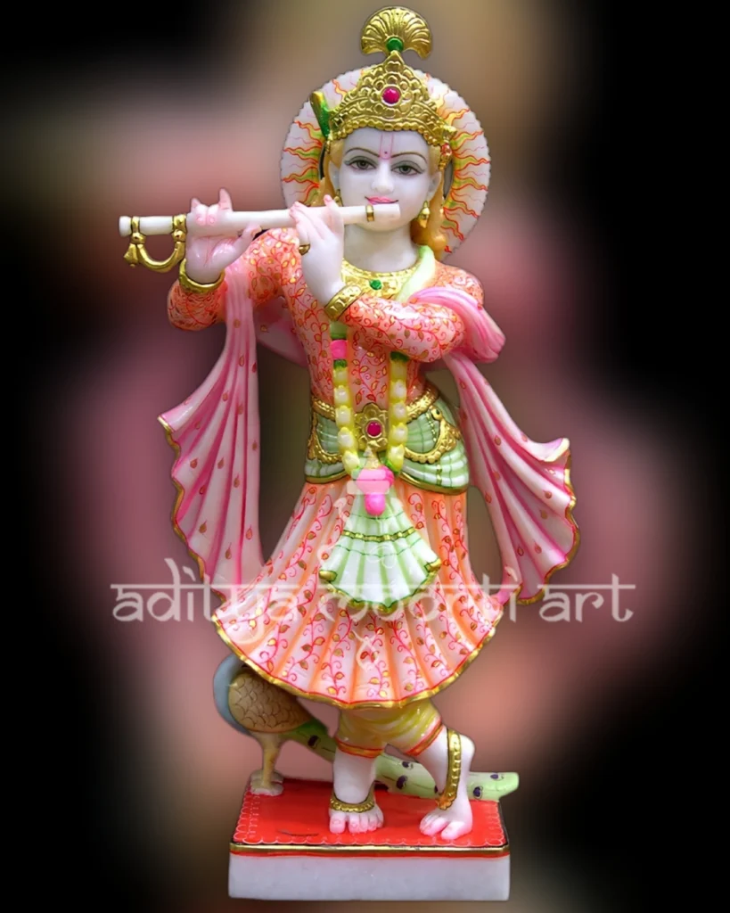 painted marble Krishna statue