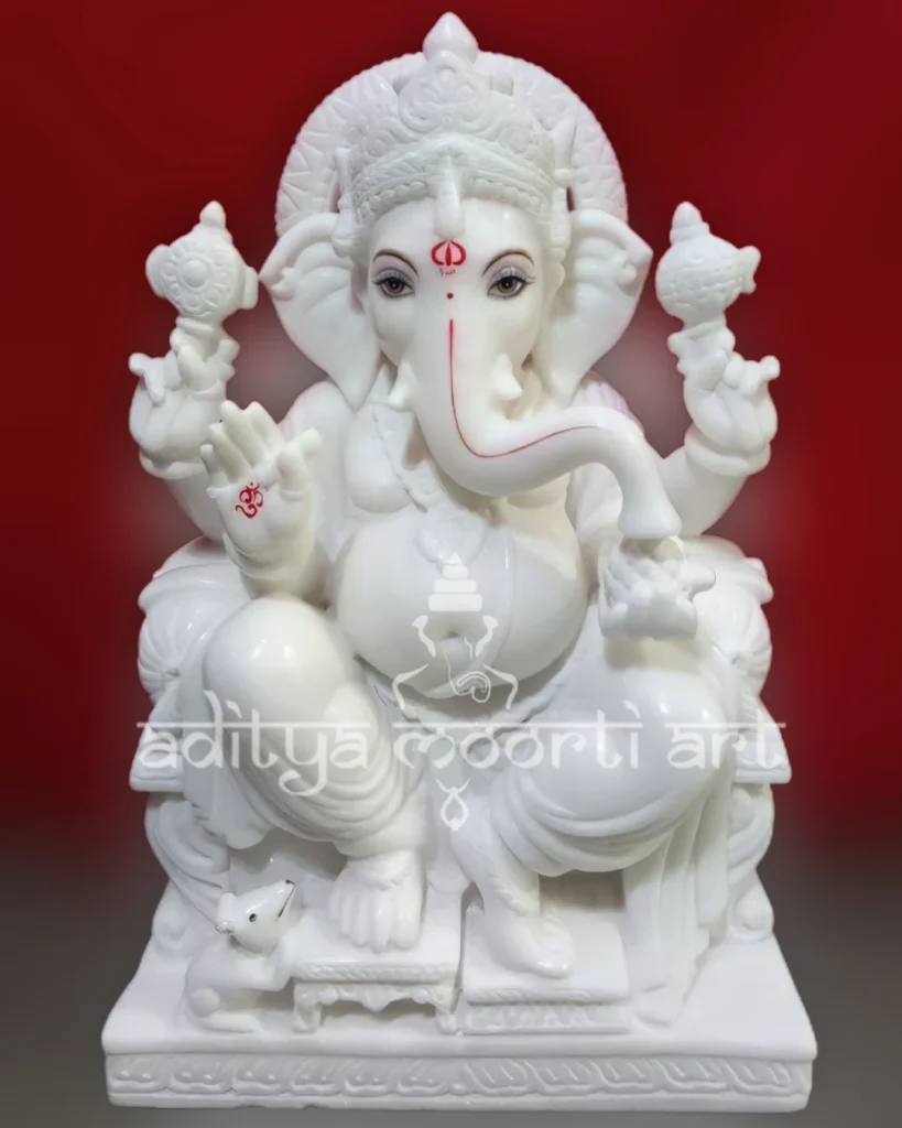 pure white marble ganesh statue