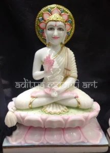 pure white marble gautam swami statue