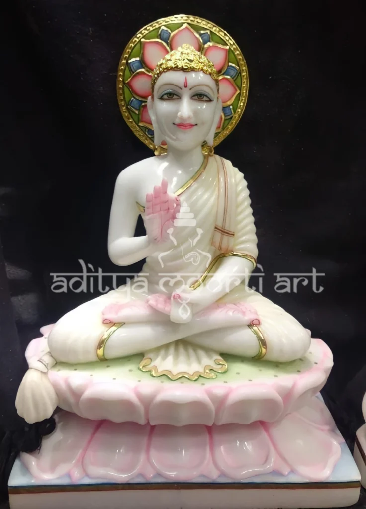 pure white marble gautam swami statue