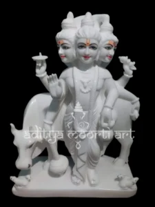white marble dattatreya statue