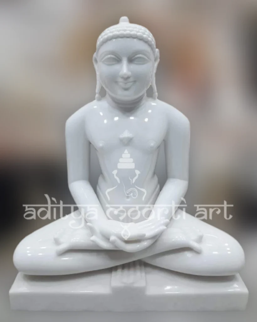 white marble jain mahaveer statue
