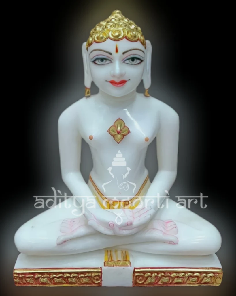 white marble mahavir jain statue