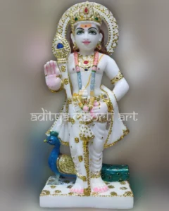 white marble murugan statue